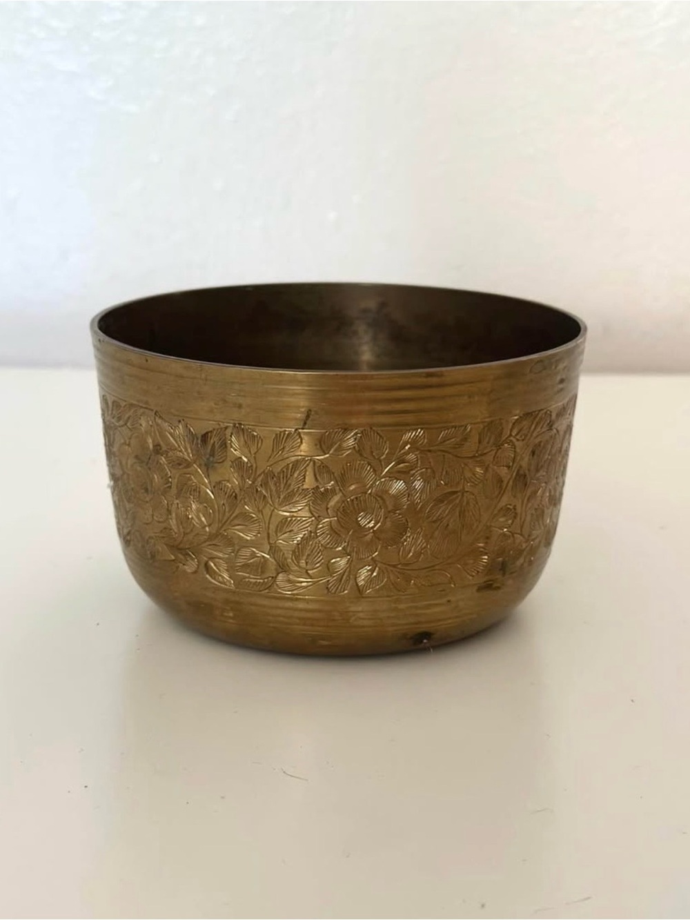 Vintage Brass Etched Engraved Trinket Dish Bowl